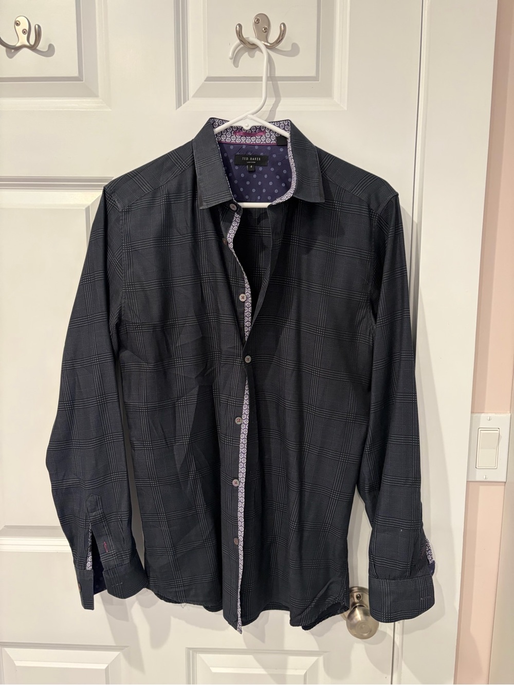 Ted Baker Black Windowpane Dress Shirt with Contrast Trim